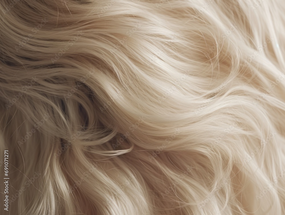 A close up texture of light color hair, hair pattern photo, curly hair macro, blonde, white hair style, salon, AI generated. A close up texture of light color hair, hair pattern photo, curly hair macro, blonde, white hair style, salon, AI generated.