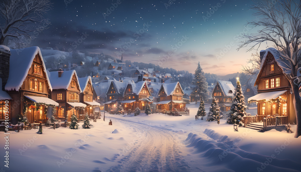 festive winter village, generative AI