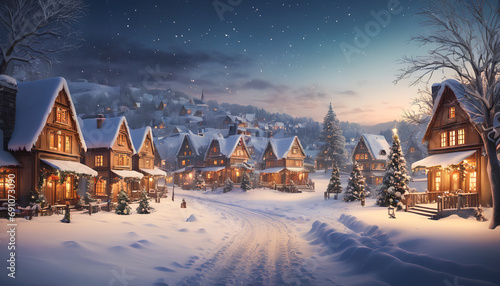 festive winter village, generative AI © 4K_Heaven