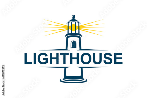 Lighthouse tower building logo design, simple minimalist financial business symbol.
