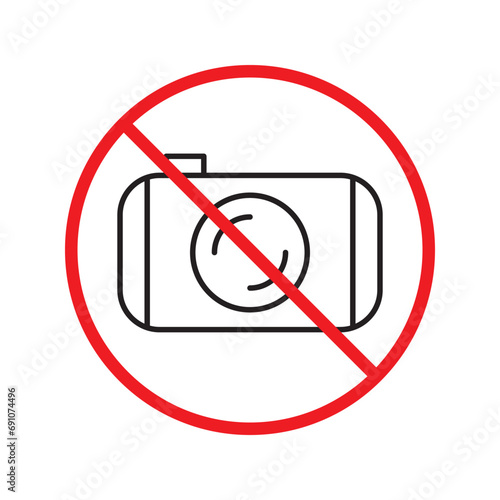 Prohibited camera vector icon. No photo camera icon. Forbidden video camera icon. Warning, caution, attention, restriction, danger flat sign design. Photographer symbol pictogram UX Uİ