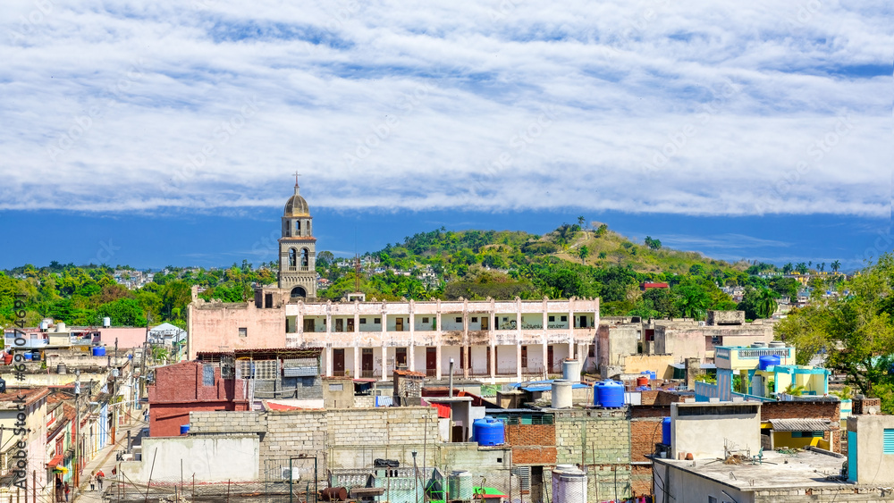 Cityscape with Buen Viaje Church in Santa Clara City, Cuba