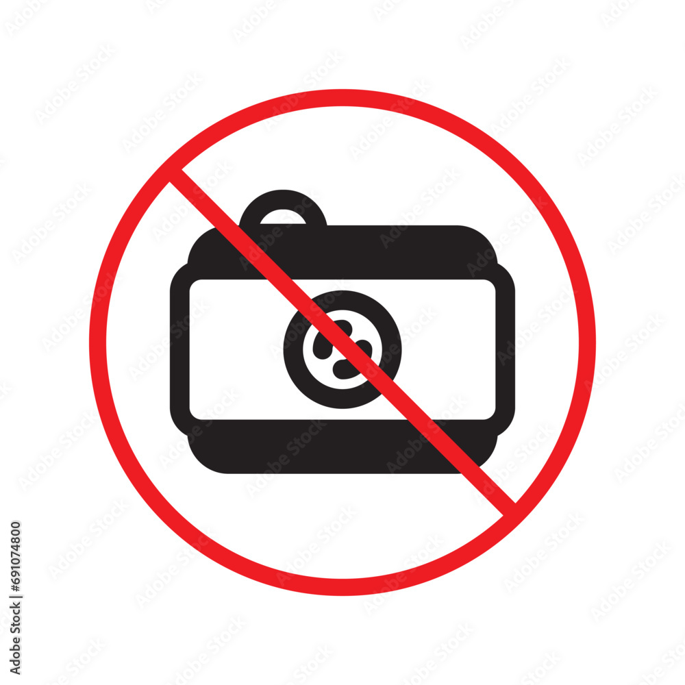 Prohibited camera vector icon. No photo camera icon. Forbidden video camera icon. Warning, caution, attention, restriction, danger flat sign design. Photographer symbol pictogram UX Uİ Prohibited camera vector icon. No photo camera icon. Forbidden video camera icon. Warning, caution, attention, restriction, danger flat sign design. Photographer symbol pictogram UX Uİ