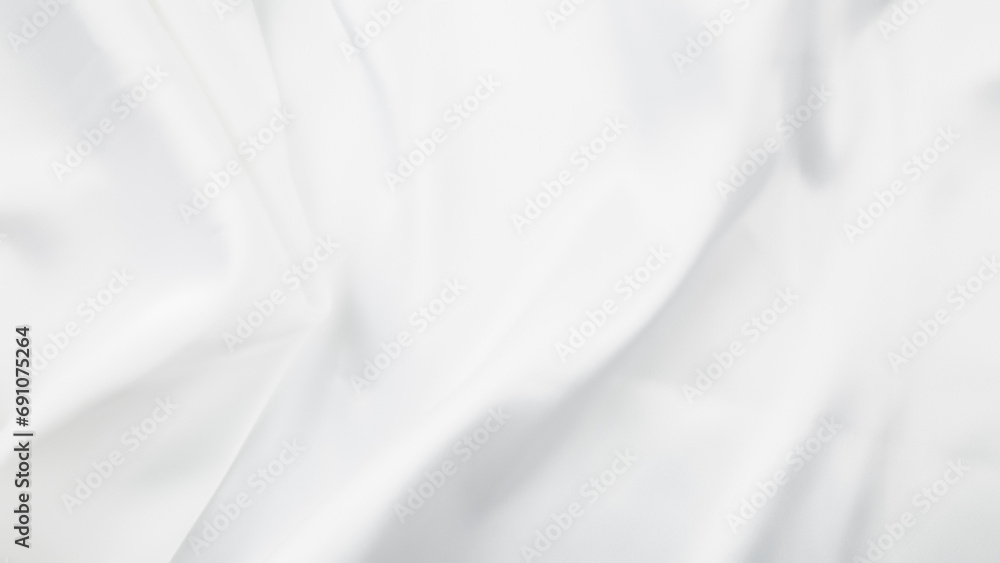 White Satin Silky Cloth. Fabric Textile Drape with Crease Wavy Folds with Soft Waves. Luxurious background design.