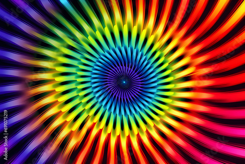 Psychedelic background of colorful bright colors with three-dimensional balls and lines