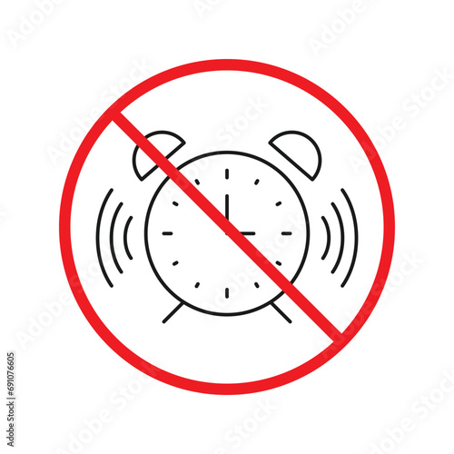 Forbidden clock vector icon. Warning, caution, attention, restriction, label, ban, danger. No alarm clock flat sign design pictogram symbol. No clock icon