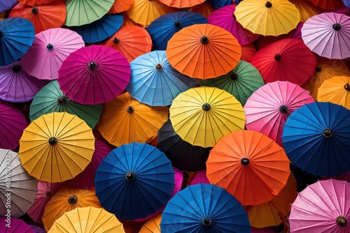 Vibrant Parasols  Colorful parasols in gardens or parks 