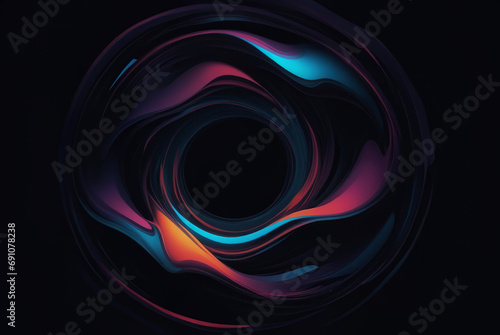 illustrazione astratta di forme e colori in un continuo vorticoso su sfondo scuro - Generative AI photo