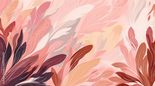 Abstract floral design with soft pink and deep maroon leaves, flowing gently