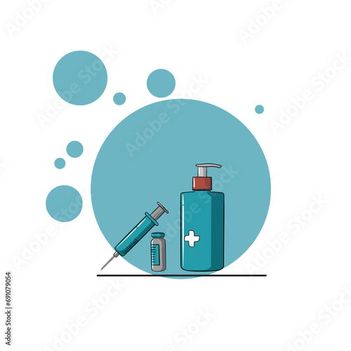 MEDICAL PHARMACY HEALTH ICON ILLUSTRATION HAND SANITIZER MEDECINE DOCTOR SET