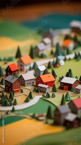 Miniature decorative town - small multicolored houses and trees.