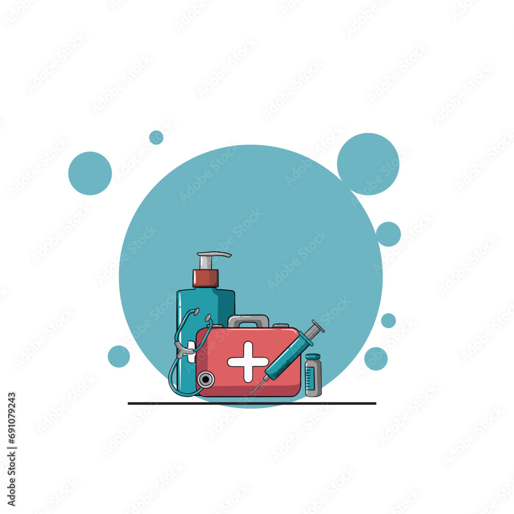 MEDICAL PHARMACY HEALTH ICON ILLUSTRATION HAND SANITIZER MEDECINE DOCTOR SET