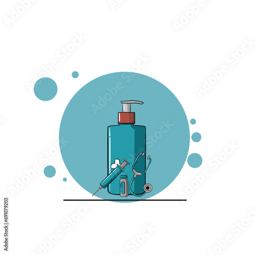 MEDICAL PHARMACY HEALTH ICON ILLUSTRATION HAND SANITIZER MEDECINE DOCTOR SET