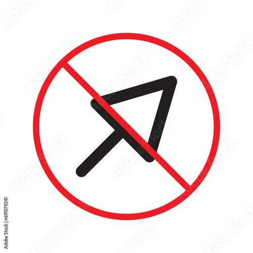 Forbidden cursor icon. Prohibited arrow vector icon. No cursor symbol pictogram. Warning, caution, attention, restriction, danger, ban, label flat sign design. UX UI