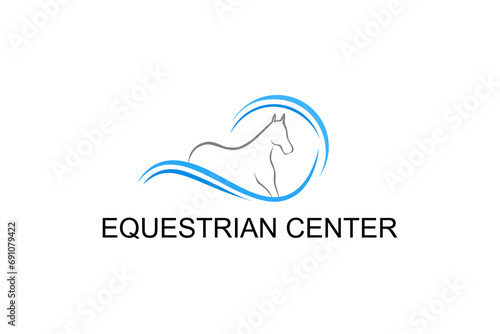 Horse and water logo, horse farm and veterinarian icon symbol.