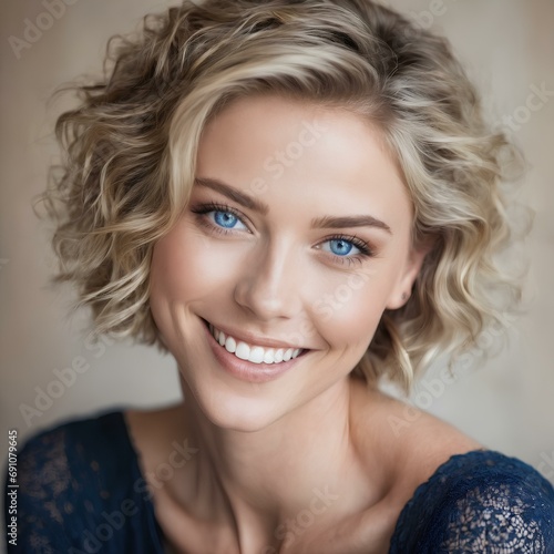 beautiful lady with big smile and blue eyes
