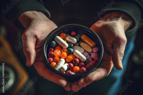 A person's hands cradle a variety of pills, highlighting the complexity of Health Management concept