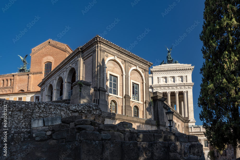 Obraz premium Rome architecture with buildings of various ages and styles in city center at day in sunlight, Italy