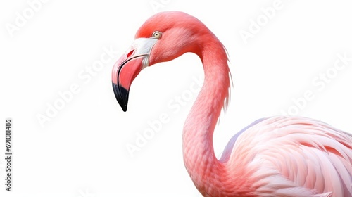 Pink flamingo on white background.