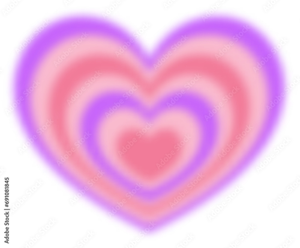 Y2k blurred heart. Gradient aesthetic stickers with soft glow effect and aura. Cute smooth futuristic shape