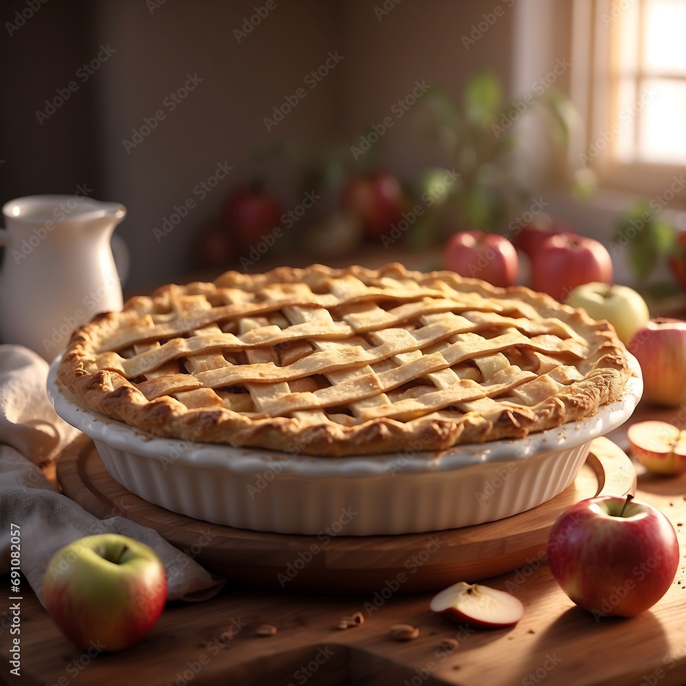 Apple cake on a wooden table, Generative AI Apple cake on a wooden table, Generative AI