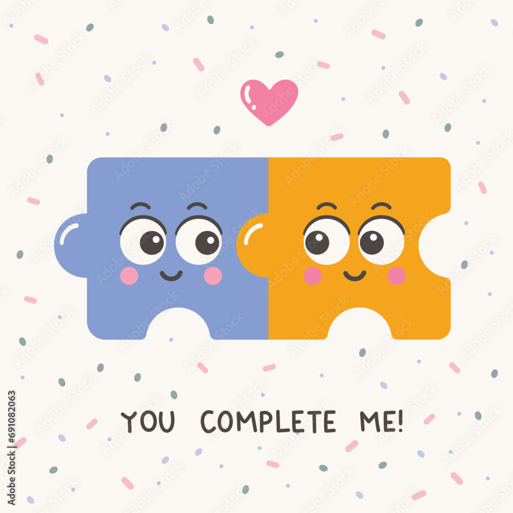 Obraz premium You complete me. Cute Puzzle couple in love.