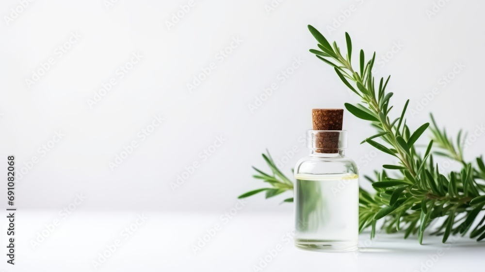 Tea tree branch and bottle with space for text. Tea tree branch and bottle with space for text.