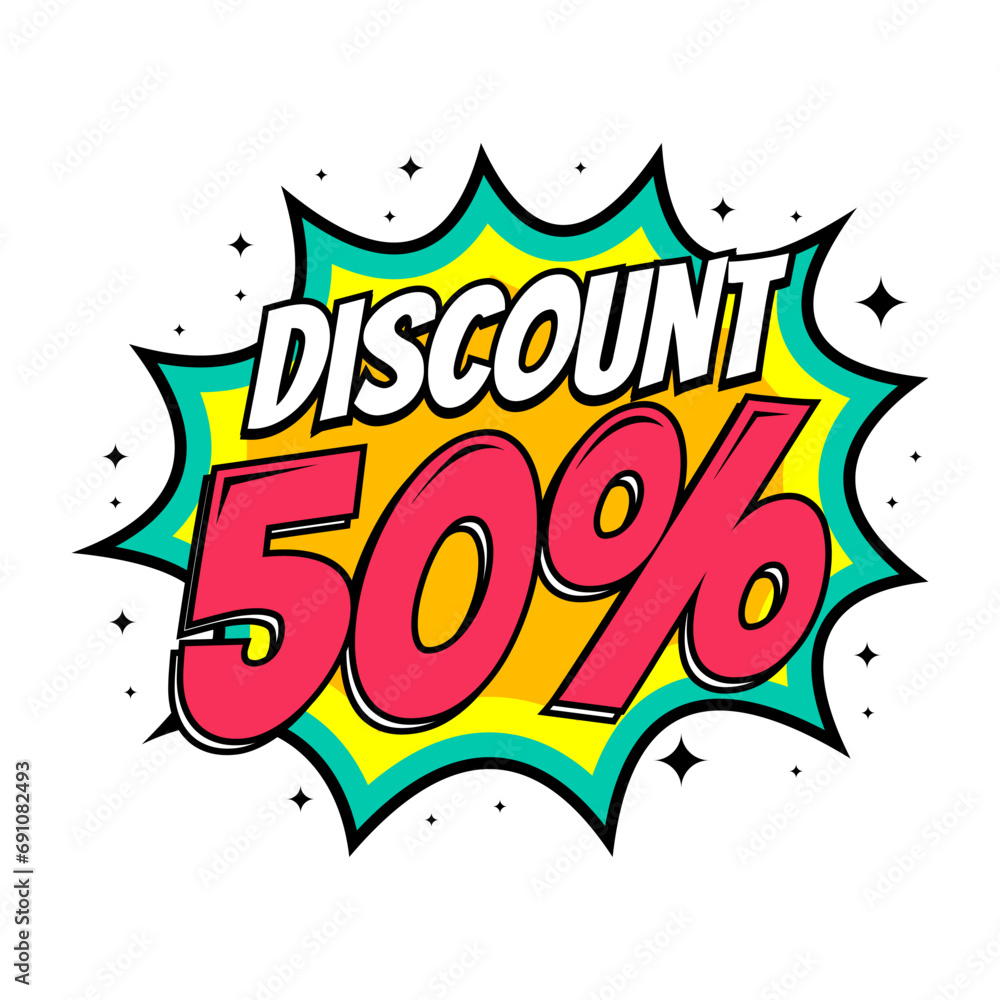 Vector 50 percent off sale on comic boom balloon Vector 50 percent off sale on comic boom balloon
