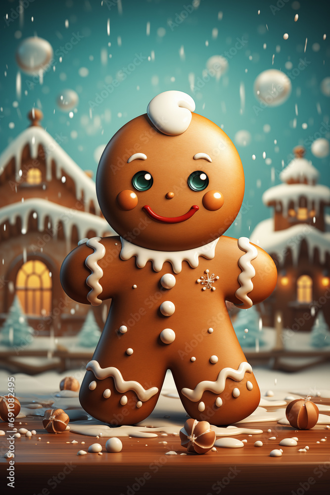 gingerbread person on christmas background