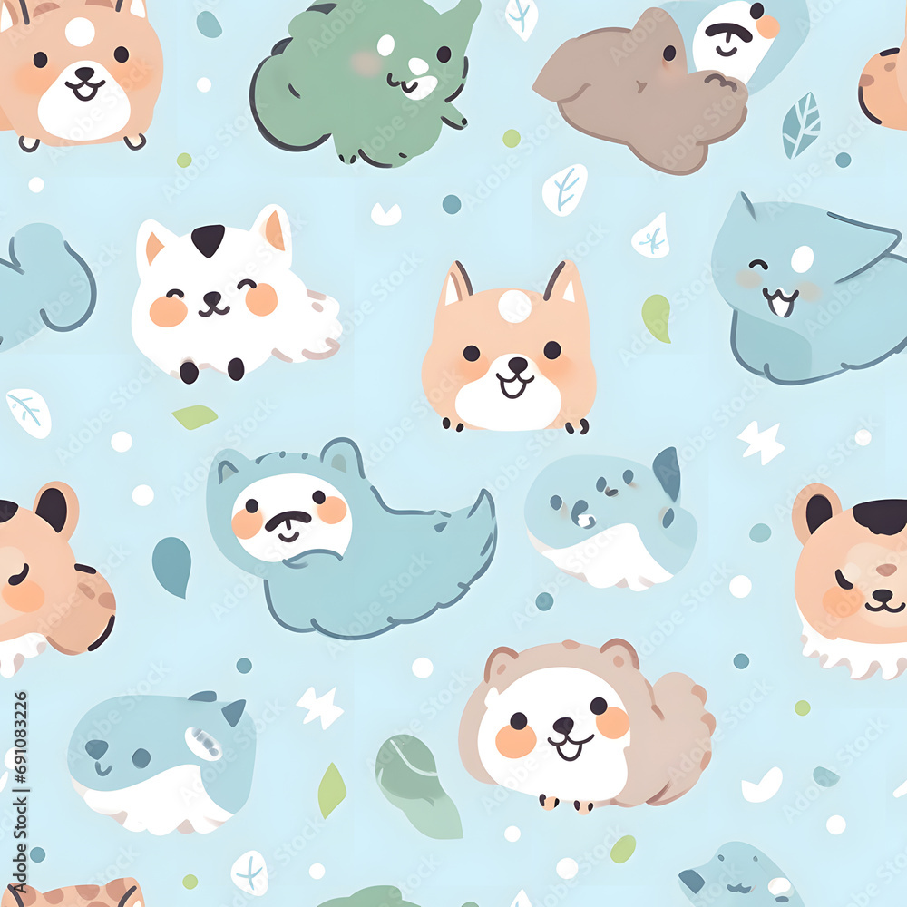 Obraz premium children's illustration patterns, animals, clouds, cute fabric prints, paper for wallpaper