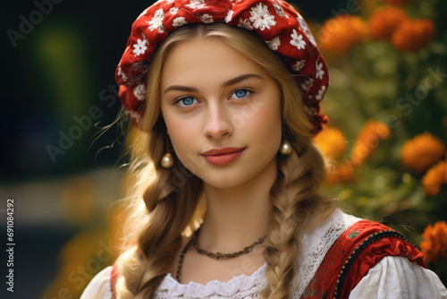 Cute young beautiful Dutch woman in national costume