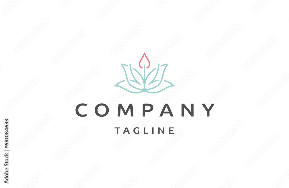 Lotus candle with line art style logo icon design template Lotus candle with line art style logo icon design template