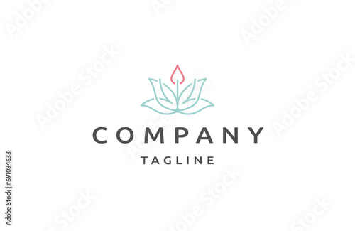 Lotus candle with line art style logo icon design template