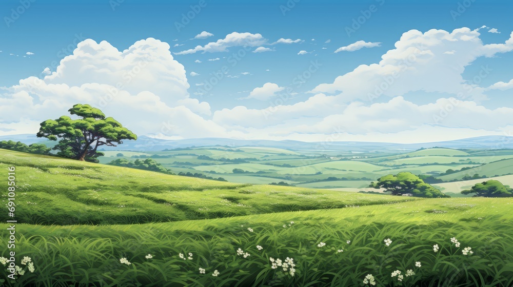 Landscape with green fields on a clear sunny day. Landscape with green fields on a clear sunny day.