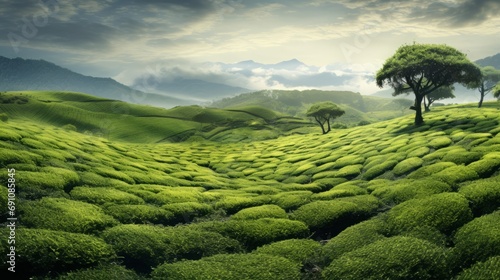 Landscape with green fields on a clear sunny day.