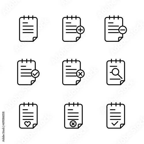 Document icon, notebook icon vector set , outline style