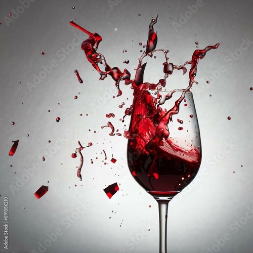 Fényképezés AI illustration of a glass of red wine, with liquid splashing into it from an un