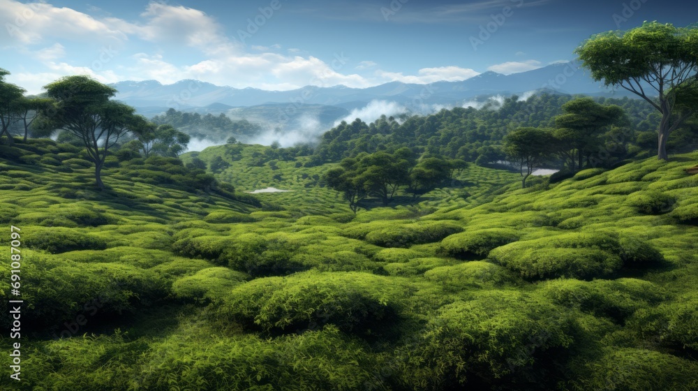 Landscape with green fields on a clear sunny day.