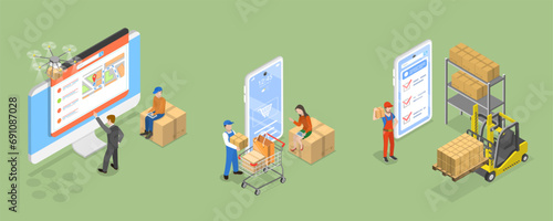 3D Isometric Flat Vector Illustration of Global Logistic , Procurement Management Industry