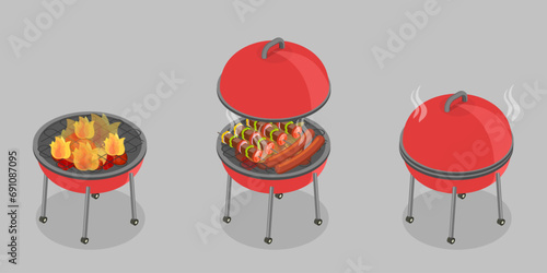 3D Isometric Flat Vector Illustration of Barbecue Cooking , BBQ Stove