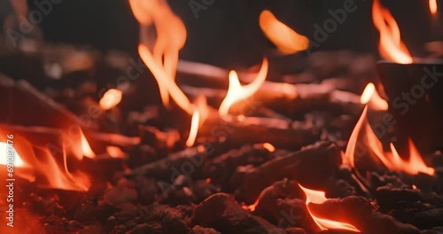 Burning wood, video background photo