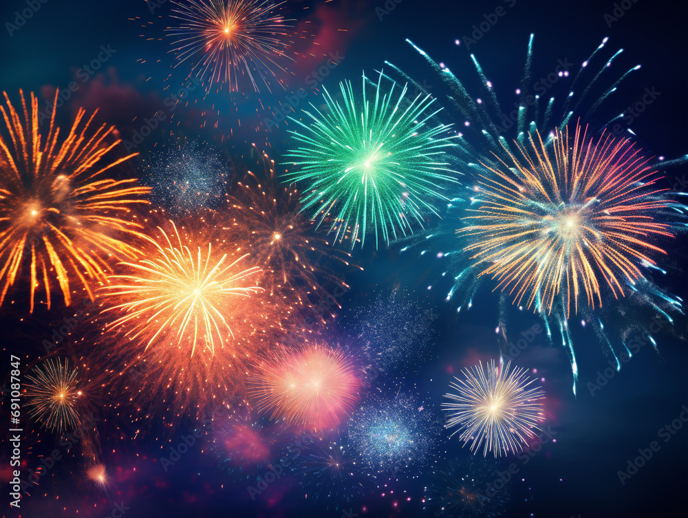Vibrant fireworks illuminate the night sky, showcasing a stunning display of colors and patterns.
