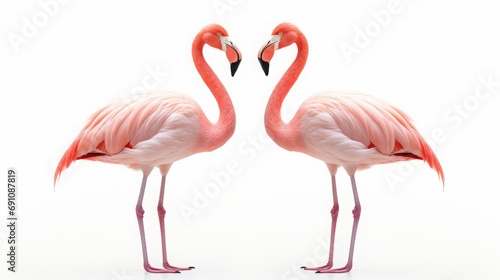Pink flamingos look at each other lovingly. © Yahor Shylau 