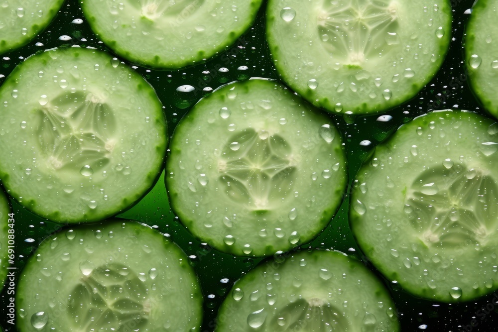 A close up top view macro photo of some sliced cucumbers underwater inside a glass bowl matt, slices of cucumber for salad png, generated by AI. A close up top view macro photo of some sliced cucumbers underwater inside a glass bowl matt, slices of cucumber for salad png, generated by AI.