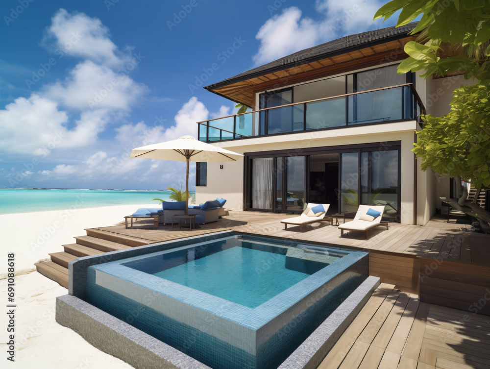 Fototapeta premium A_luxurious_beachfront_villa_with_a_private_pool