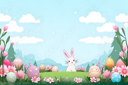 A "Happy Easter" banner with a place to copy it. Traditional colored Easter eggs with various ornaments. Illustration, Design