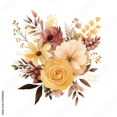 autumn bouquet clip art, watercolor floral bouquet image
