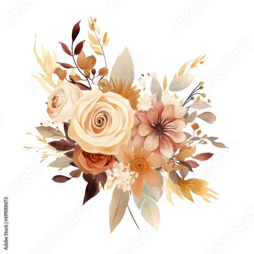 autumn bouquet clip art, watercolor floral bouquet image