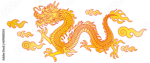 Chinese New Year 2024 vector. Chinese dragon, line drawing gold modern pattern. Dragon head for card design print media. China lunar calendar animal. Vector EPS 10.