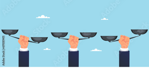 Scale weight weigh libra balance imbalance concept. Vector graphic design illustration